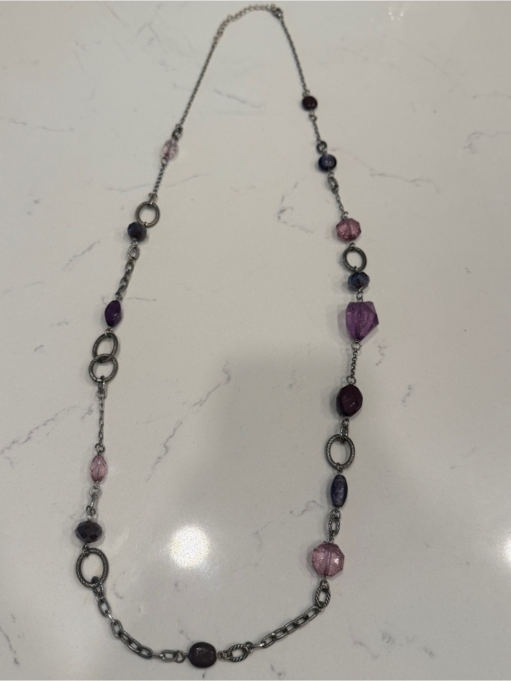 Long Purple Beaded Chain Necklace